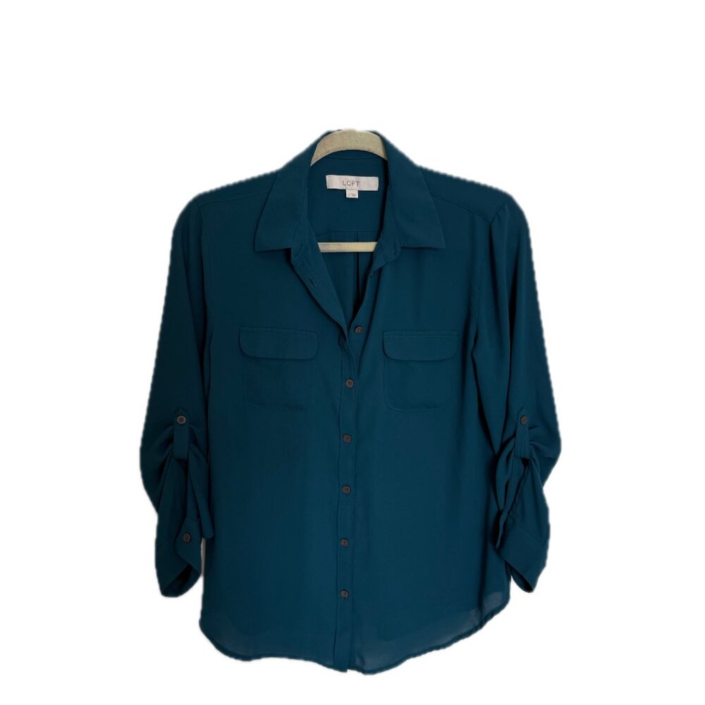 LOFT Slinky Teal Dress Shirt S